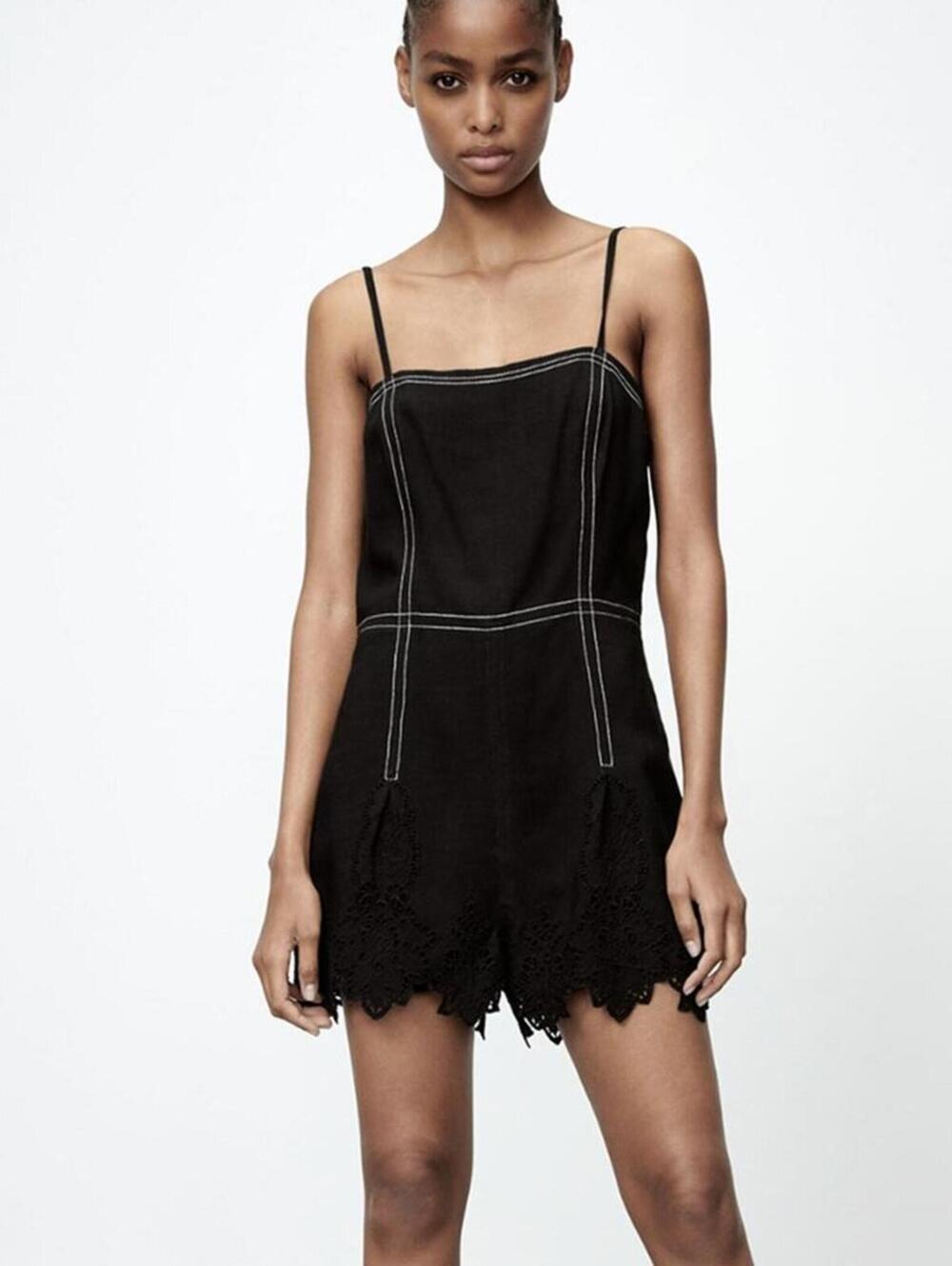 ZARA 100% Cotton Topstitch Lace Romper